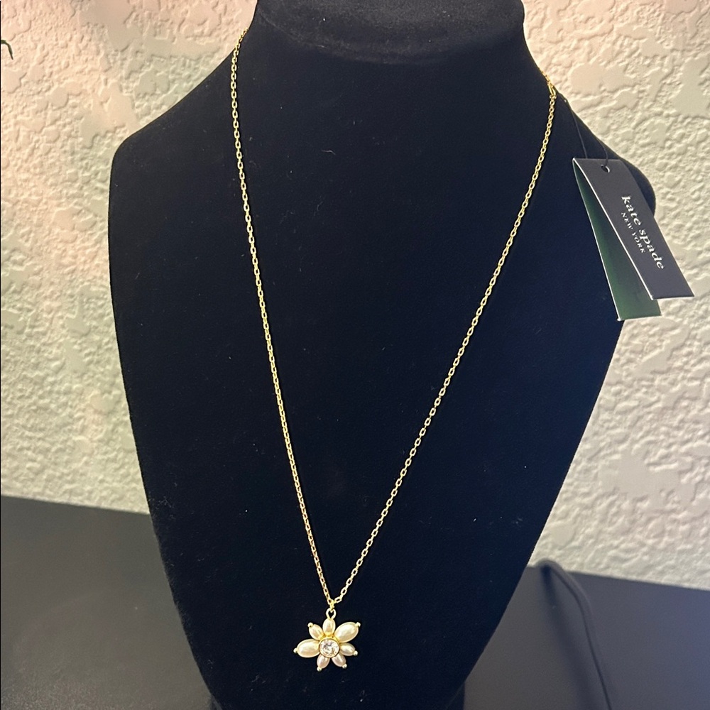 Kate Spade Gold and White Floral Faux Pearl Necklace